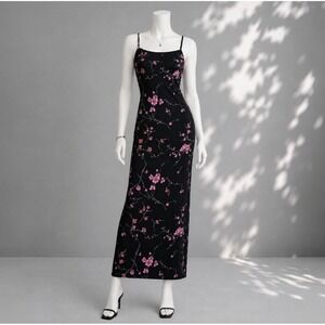 Vintage 90s Byer Too Floral Maxi Dress XS Black Pink Fairycore Whimsigoth Grunge